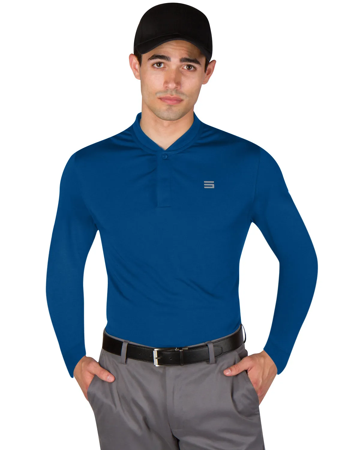 Men’s Solid Long Sleeve Collarless Golf Shirt