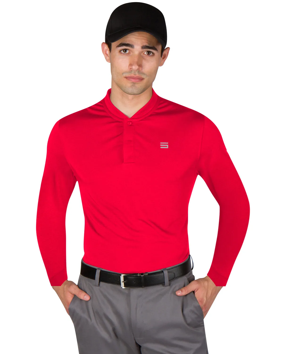 Men’s Solid Long Sleeve Collarless Golf Shirt