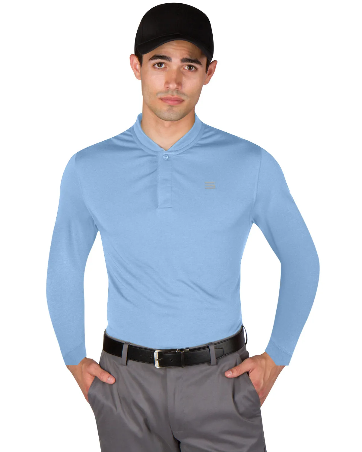 Men’s Solid Long Sleeve Collarless Golf Shirt