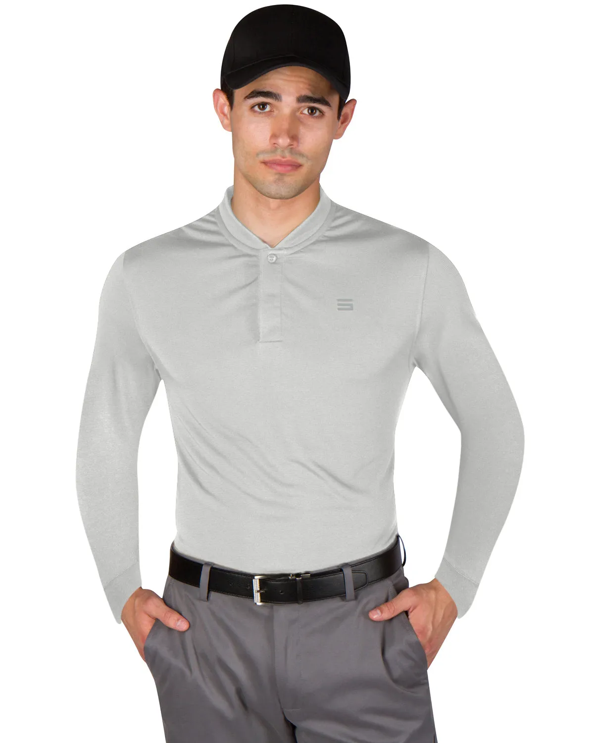 Men’s Solid Long Sleeve Collarless Golf Shirt