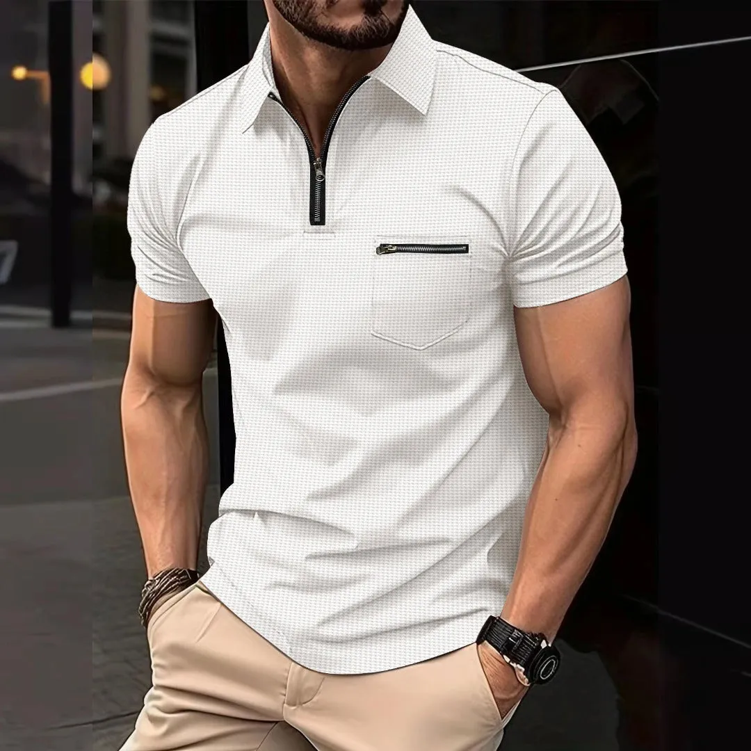 Men's Waffle Zipper Polo Shirt