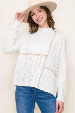 Mock Neck Contrast Stitched Sweater