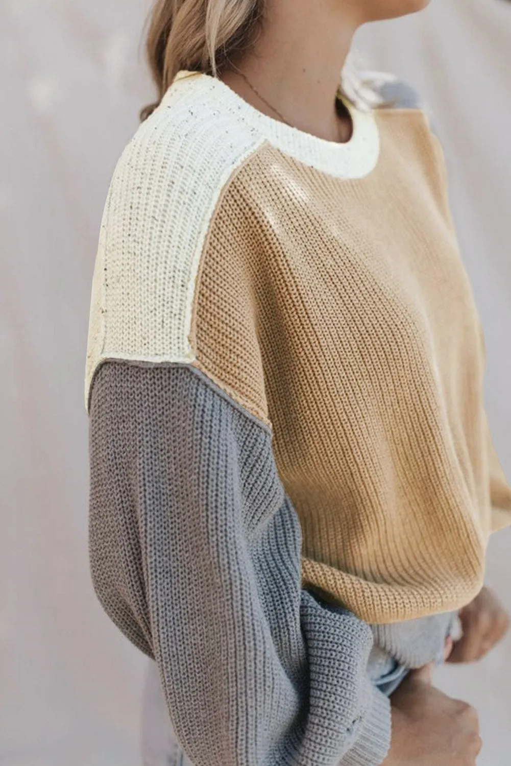 Multicolor Color Block Patchwork Baggy Sweater