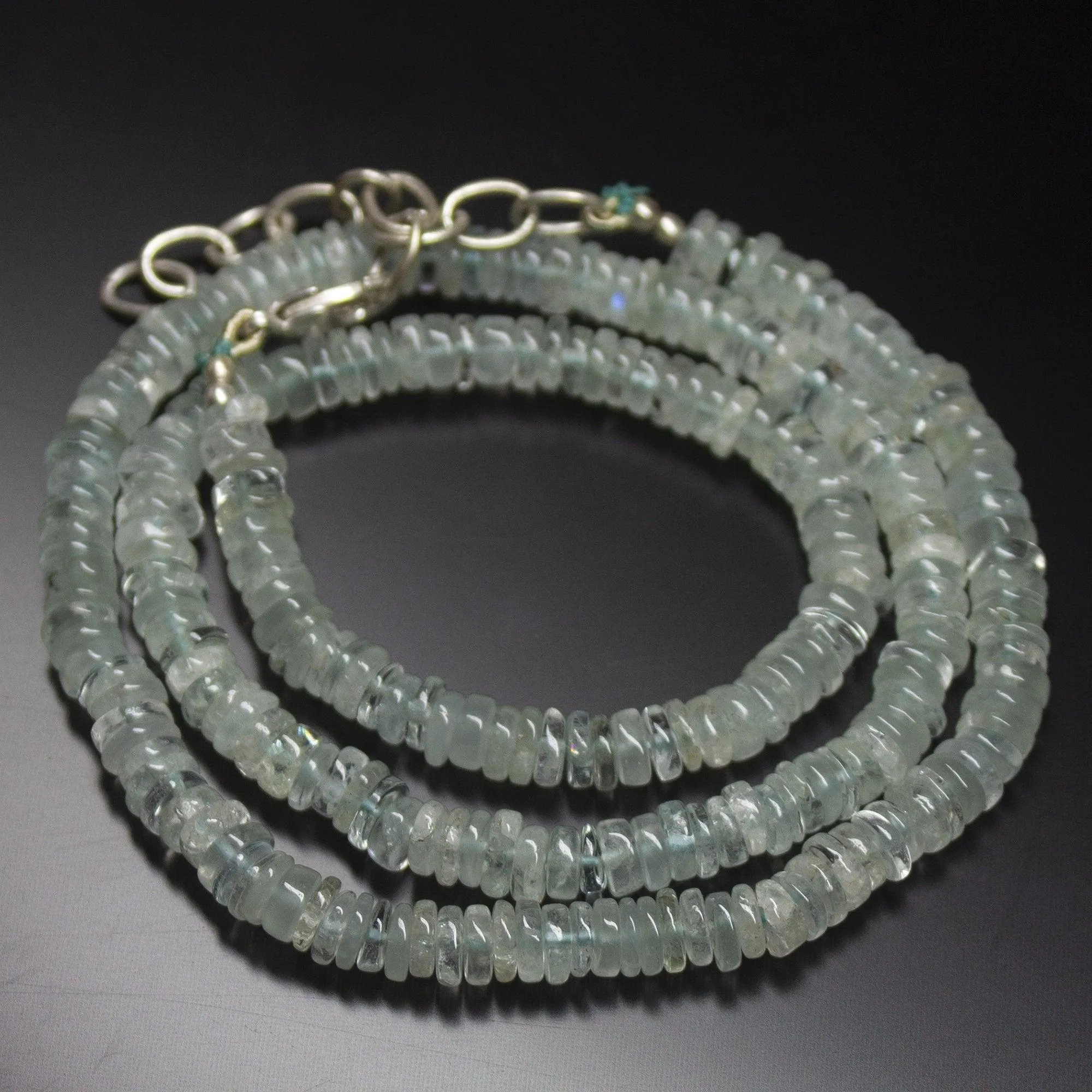 Natural Blue Aquamarine Smooth Wheel Beads Necklace 5mm 19inches