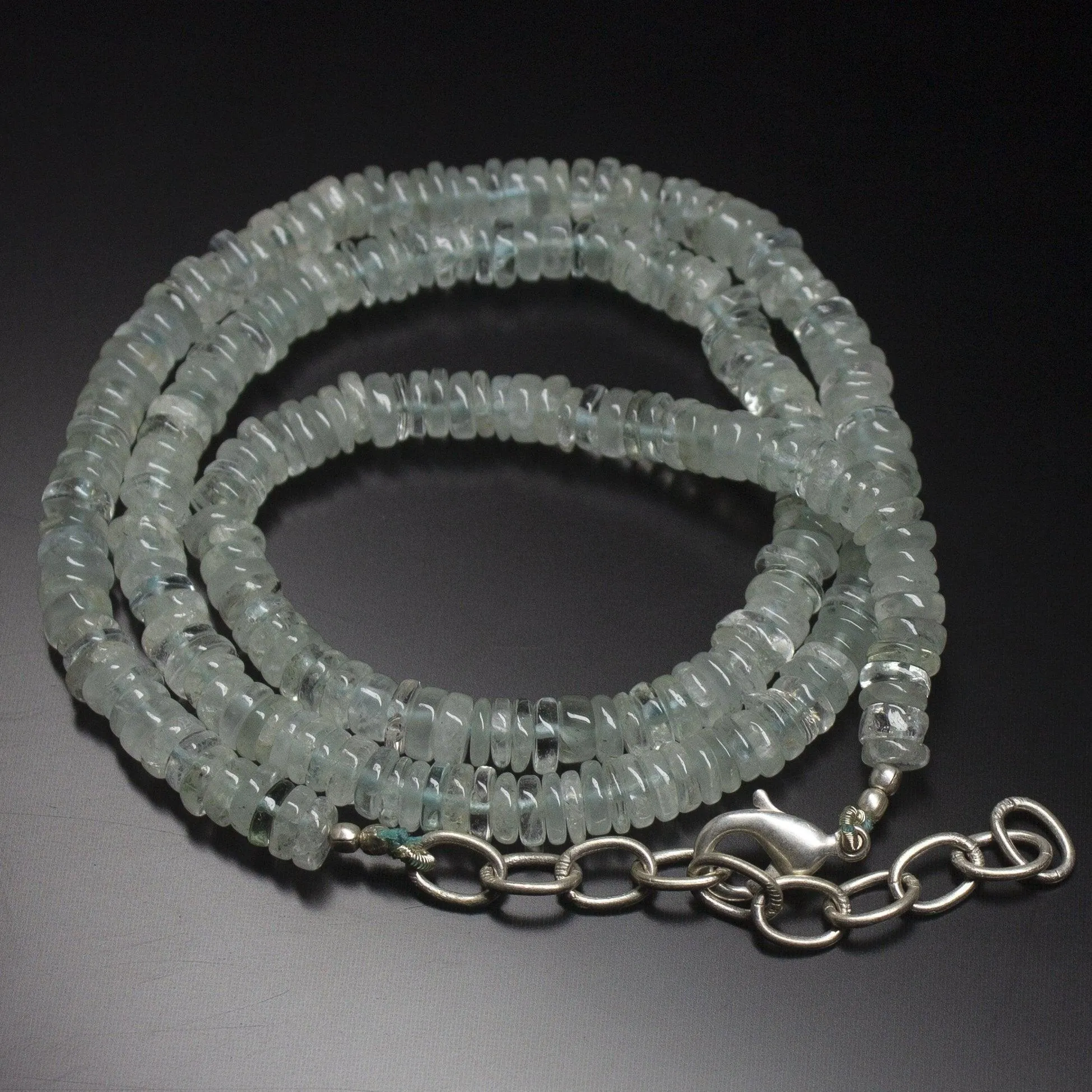 Natural Blue Aquamarine Smooth Wheel Beads Necklace 5mm 19inches