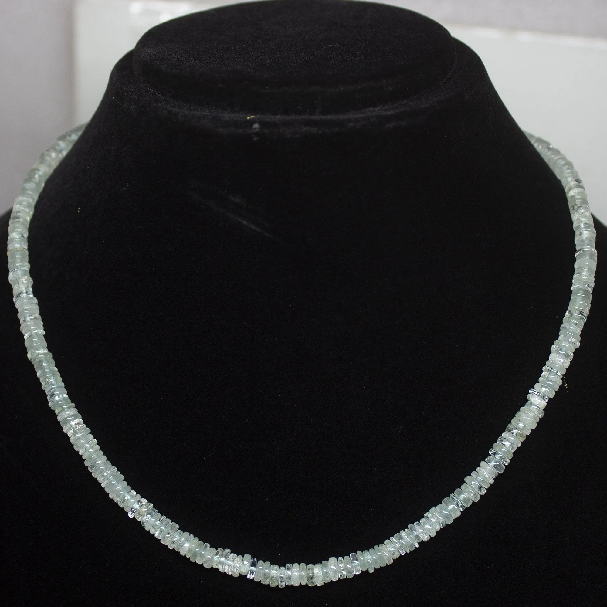 Natural Blue Aquamarine Smooth Wheel Beads Necklace 5mm 19inches