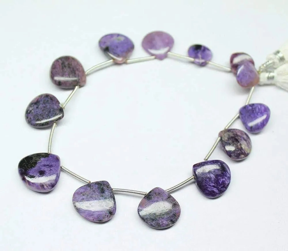 Natural Purple Charoite Smooth Heart Drop Beads 8mm 18mm 7inches