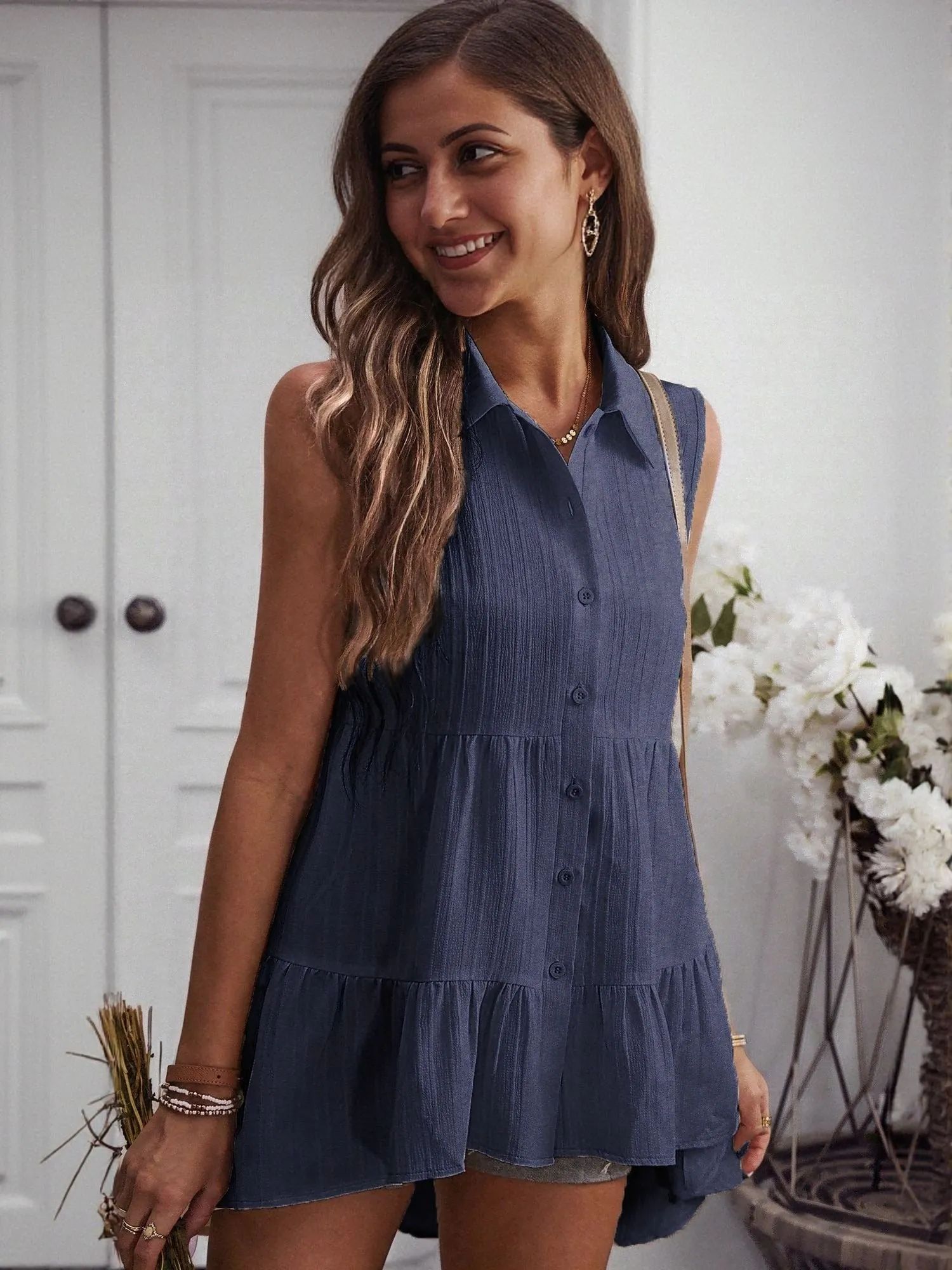 Navy Blue A Line Tiered Shirt