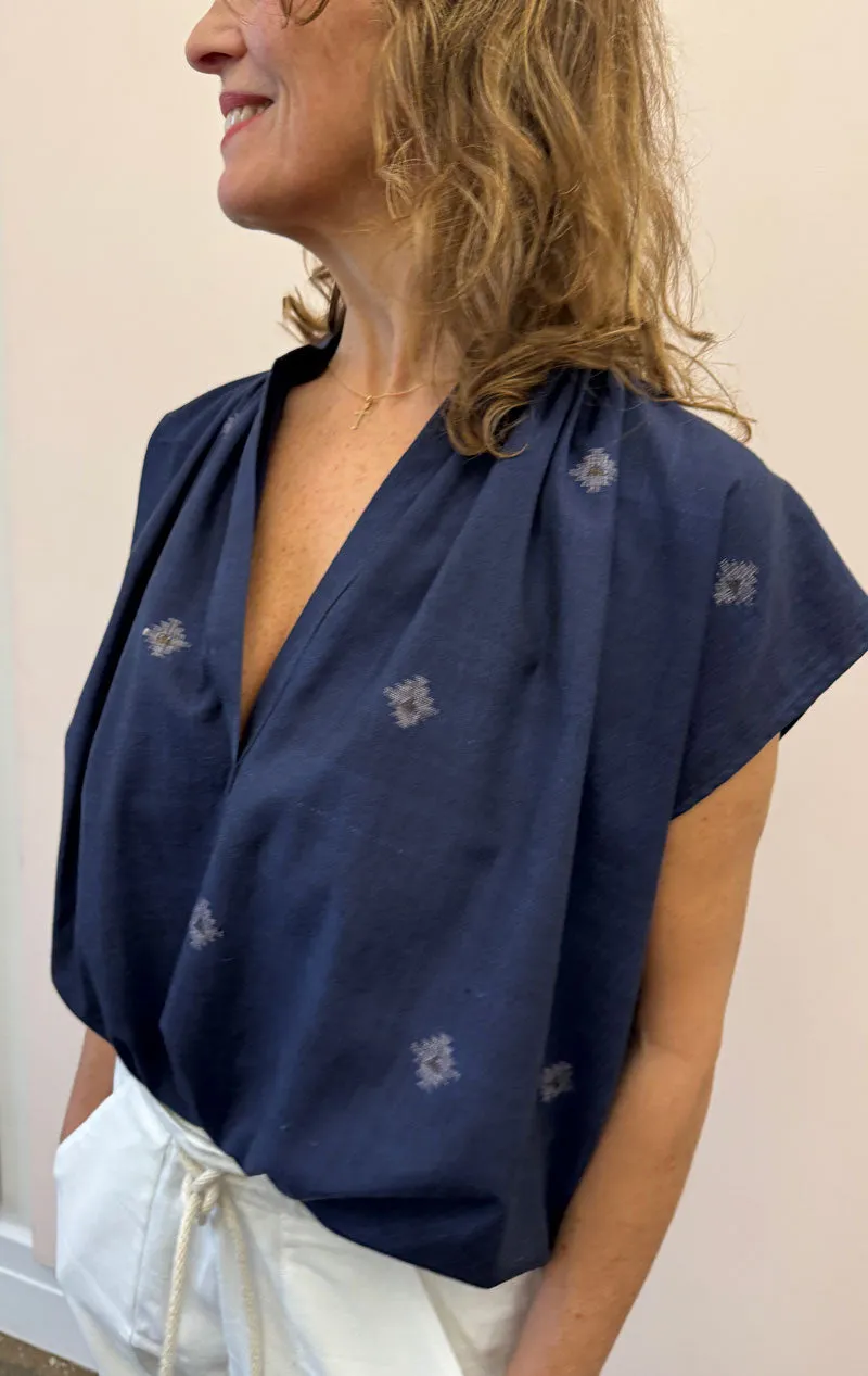 Navy Khadi Shirt with woven details-last 1