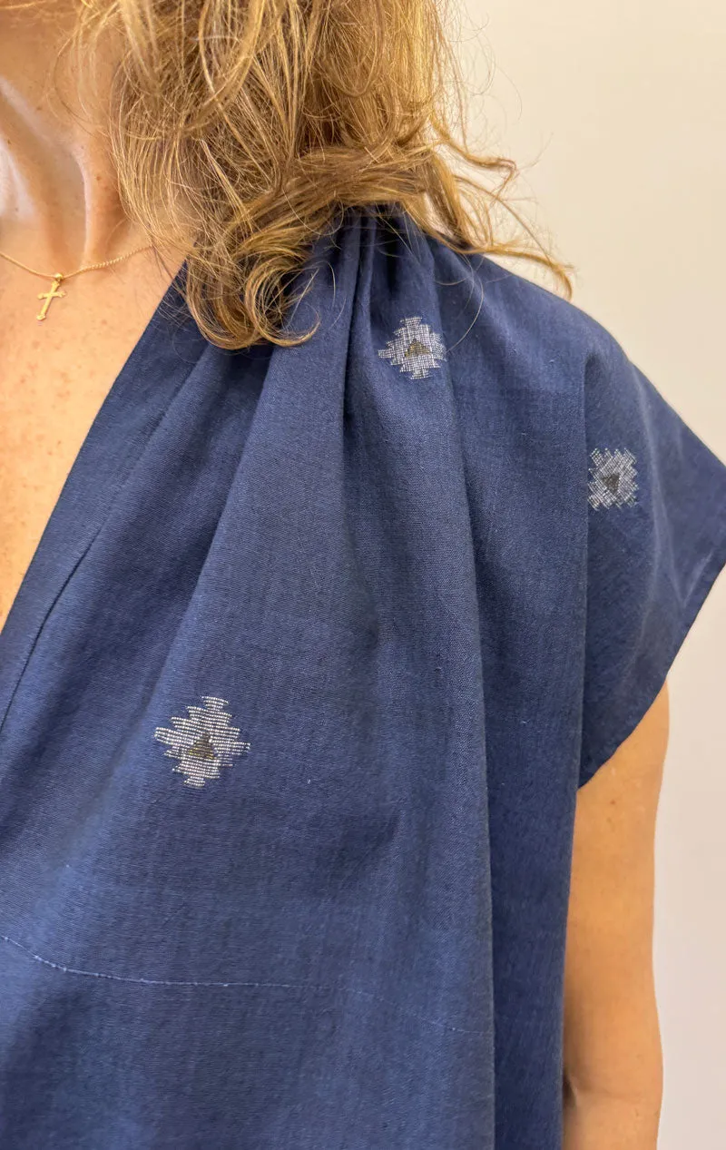 Navy Khadi Shirt with woven details-last 1