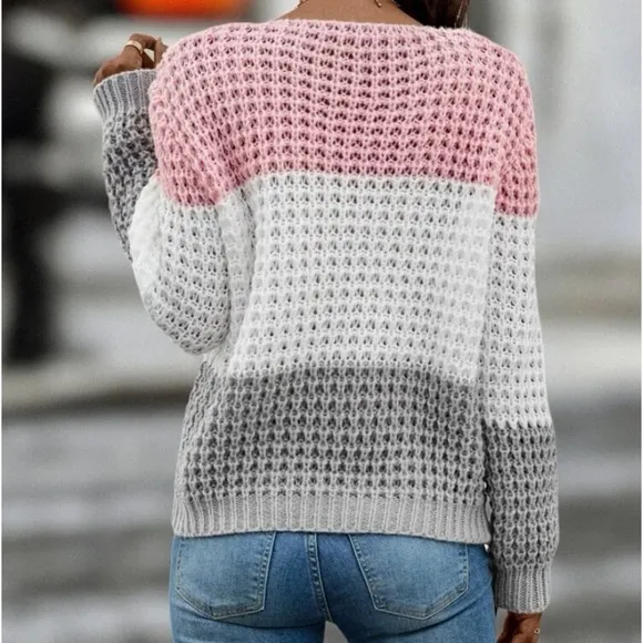 New color block chunky knit sweater