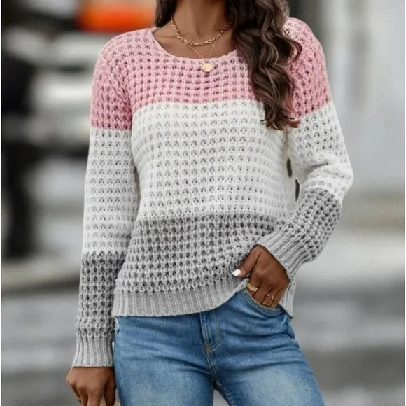 New color block chunky knit sweater