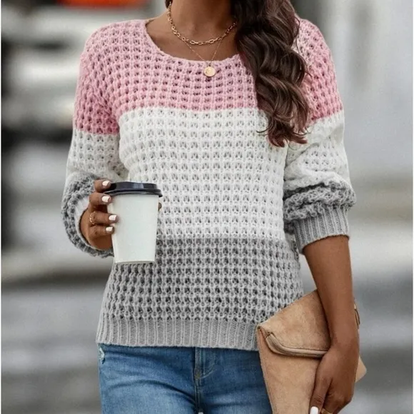 New color block chunky knit sweater
