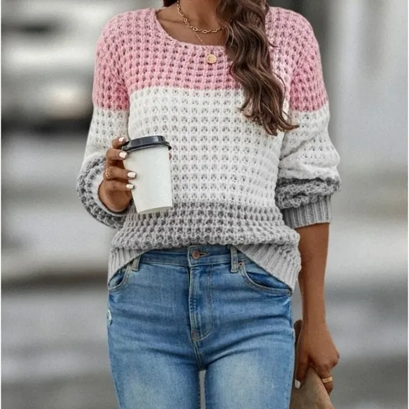 New color block chunky knit sweater