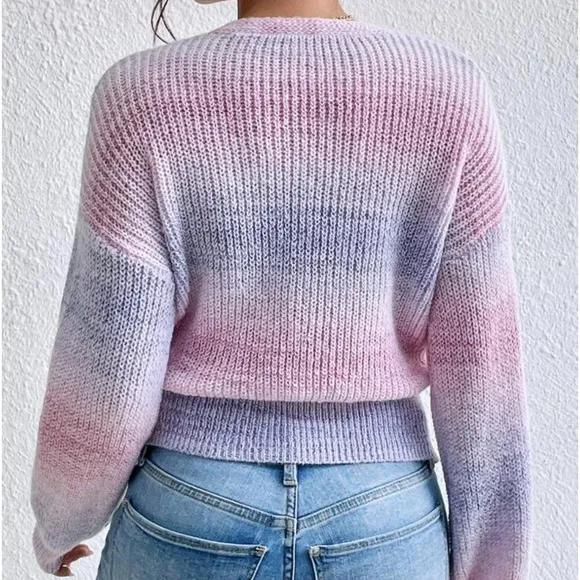 New ombre knit wrap crossover sweater