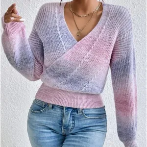 New ombre knit wrap crossover sweater