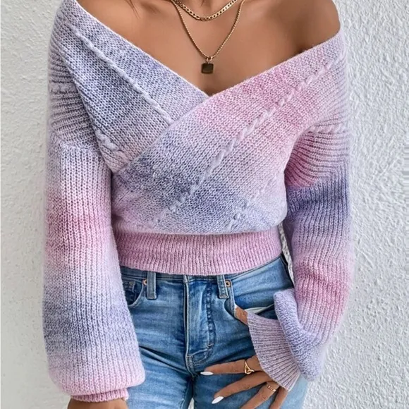 New ombre knit wrap crossover sweater