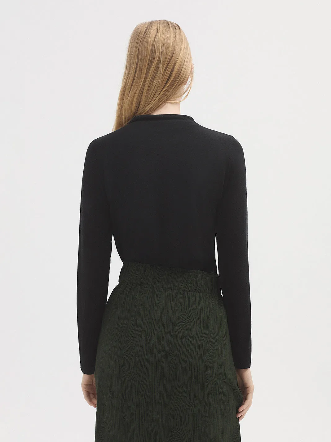 Nice Things Gathered Neckline Wool Top - Black