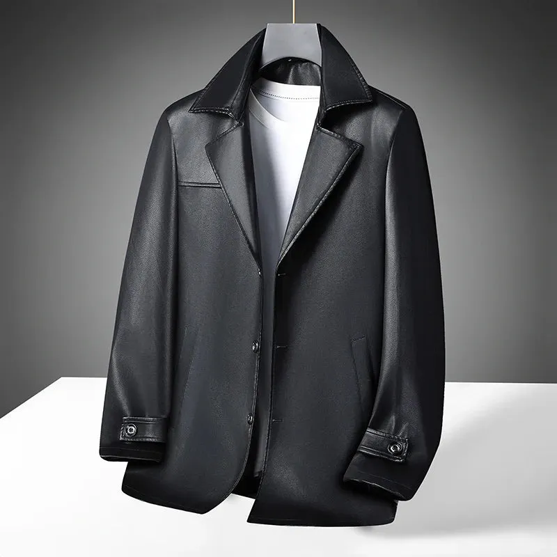 Obsidian Phoenix Luxury Business Casual Leather Blazer - High-End Loose-Fit Men’s Jacket in Sizes Up to 8XL