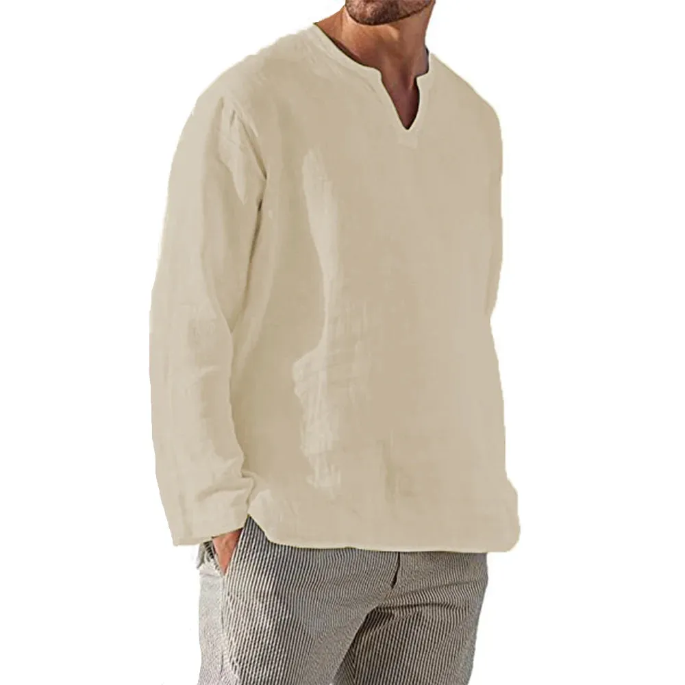 Obsidian Phoenix Men’s Oversized Cotton Linen V-Neck Shirt
