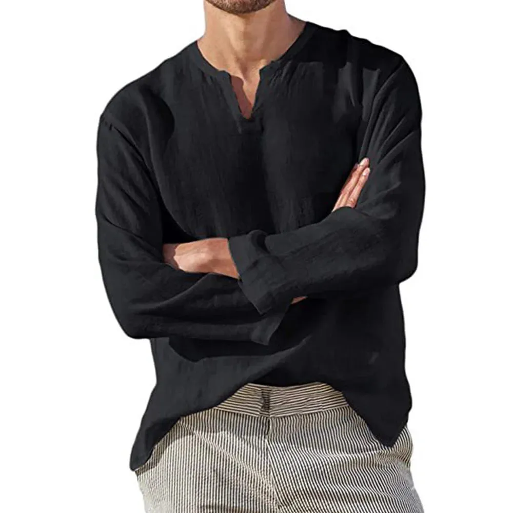 Obsidian Phoenix Men’s Oversized Cotton Linen V-Neck Shirt