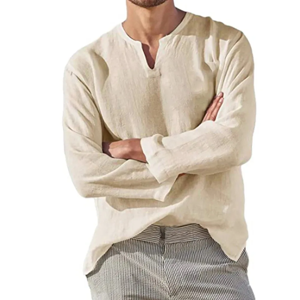 Obsidian Phoenix Men’s Oversized Cotton Linen V-Neck Shirt