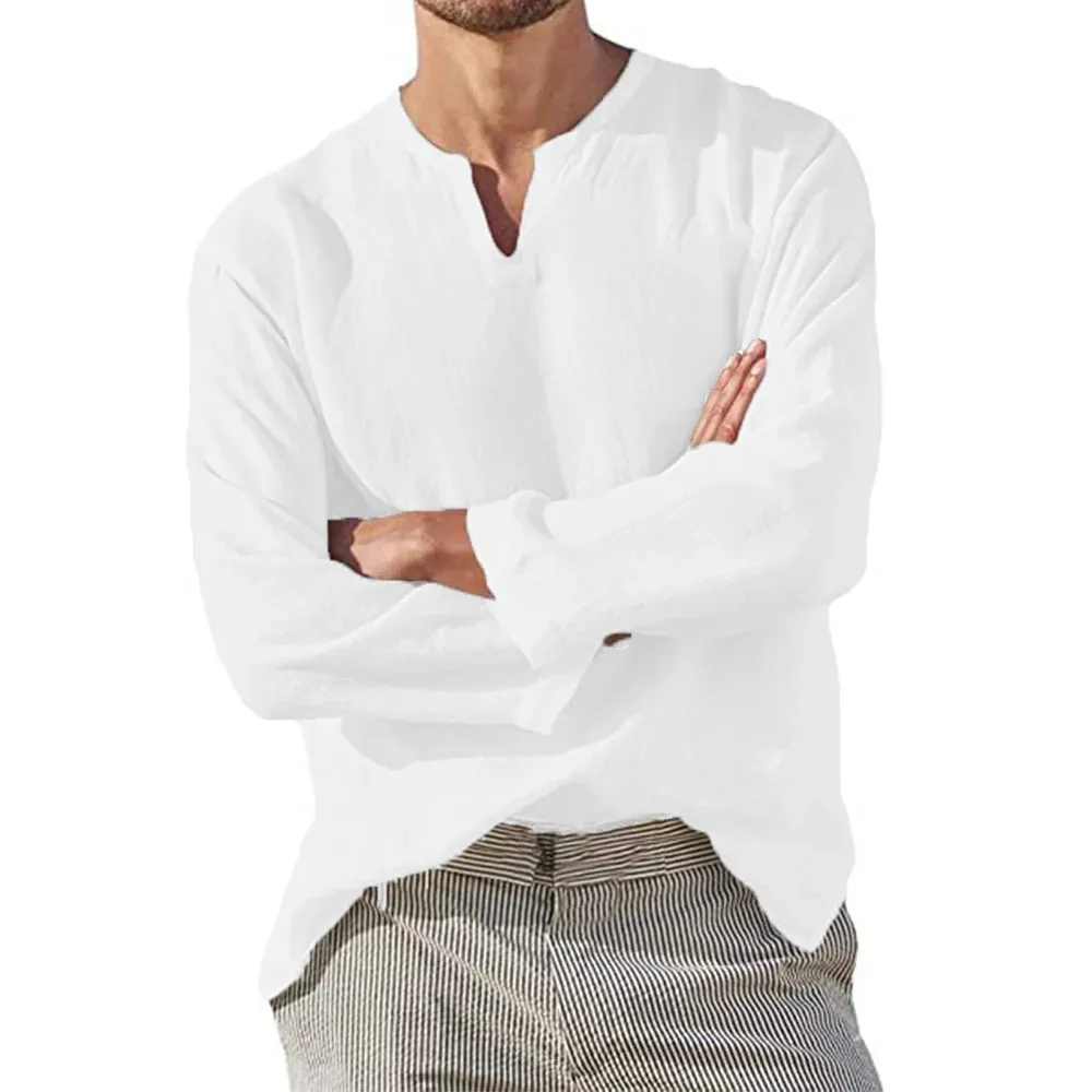 Obsidian Phoenix Men’s Oversized Cotton Linen V-Neck Shirt