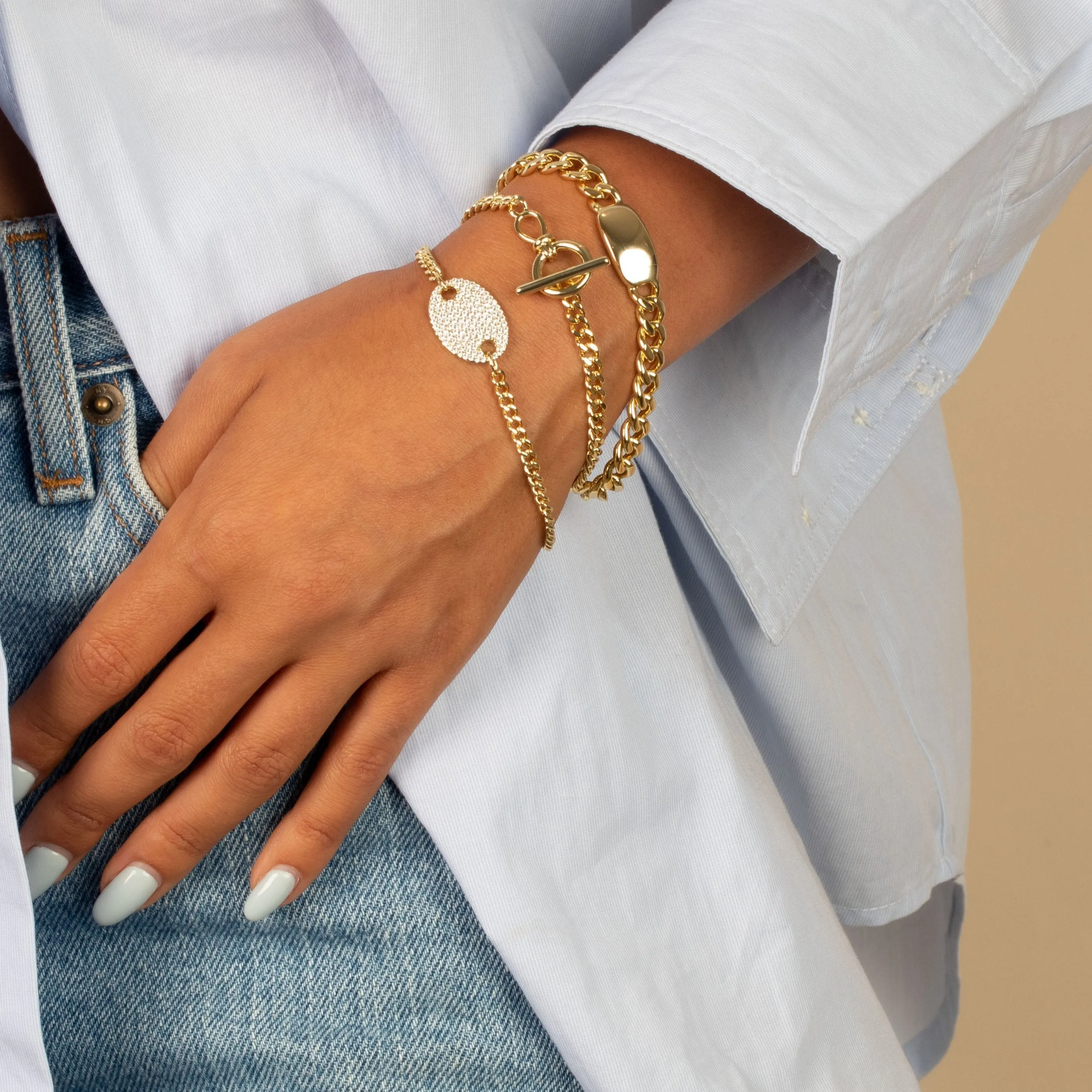 Pave Mariner Pendant Chain Bracelet