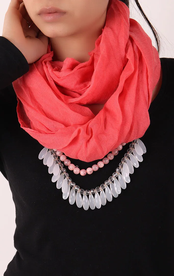 Peach Infinity Scarf with Small Beads