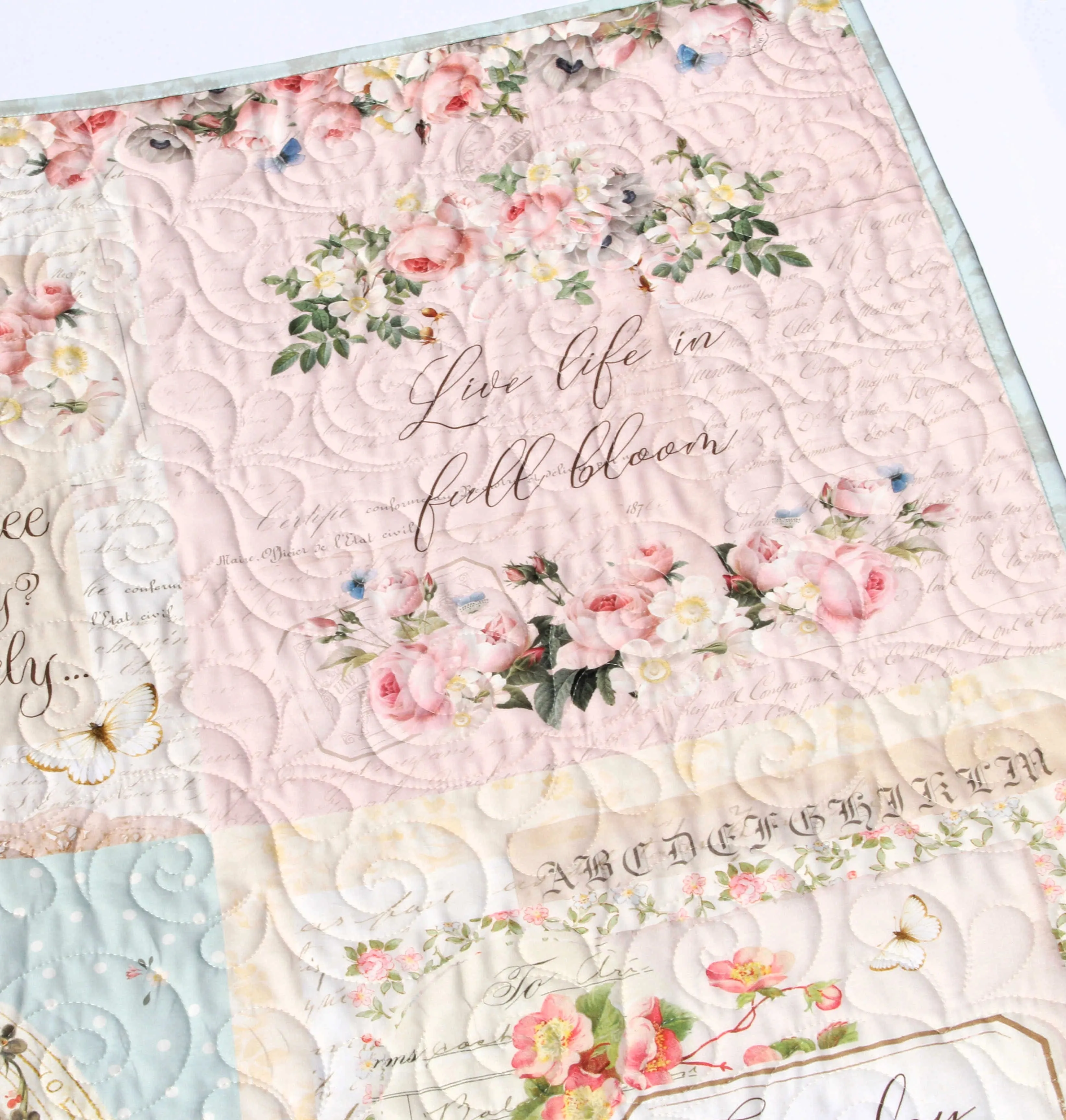 Personalized Baby Quilt, Girl Newborn Bedding Handmade Monogrammed Gift Crib Nursery Decor Embroidery Name Gift Pink Shabby Chic Roses