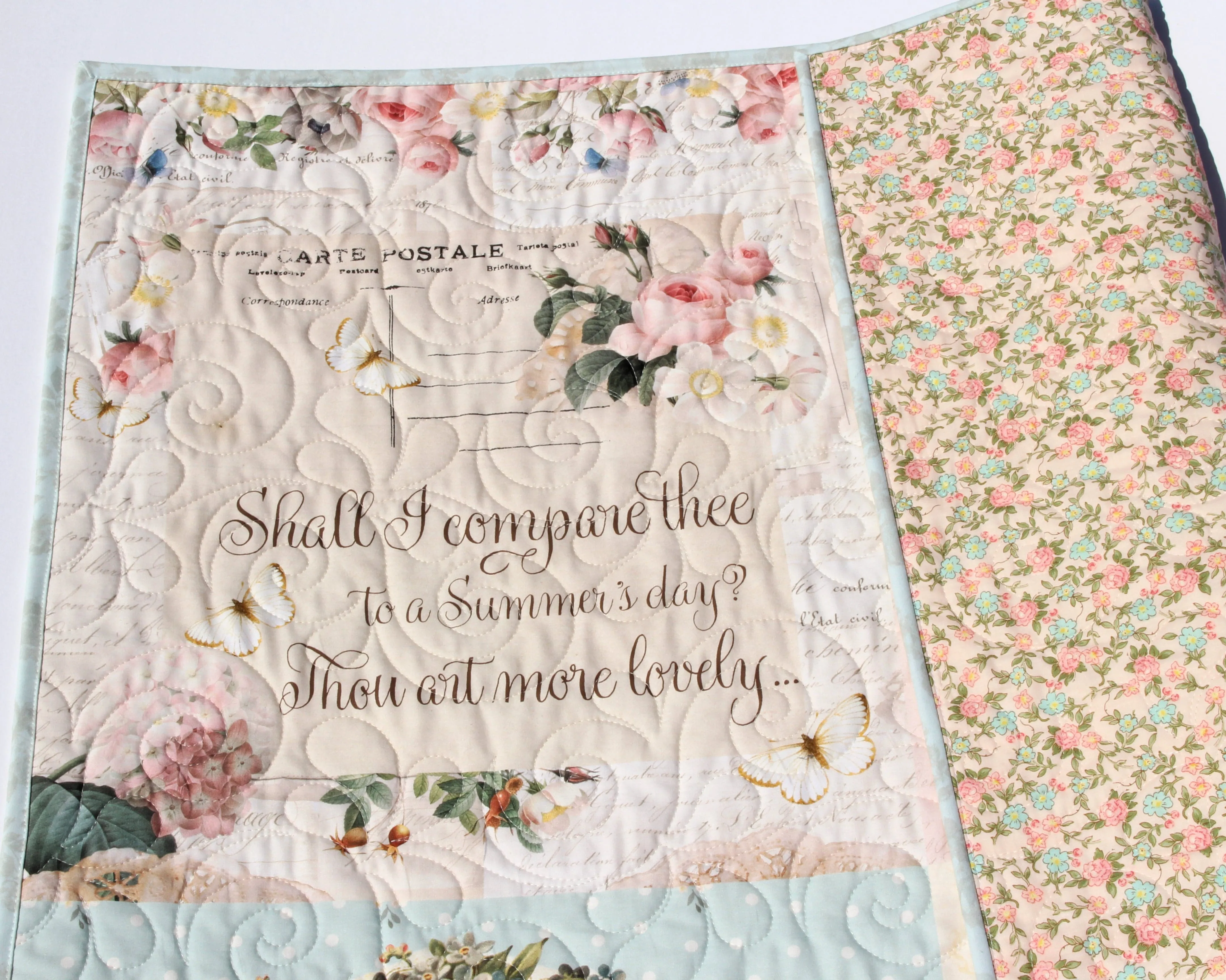 Personalized Baby Quilt, Girl Newborn Bedding Handmade Monogrammed Gift Crib Nursery Decor Embroidery Name Gift Pink Shabby Chic Roses