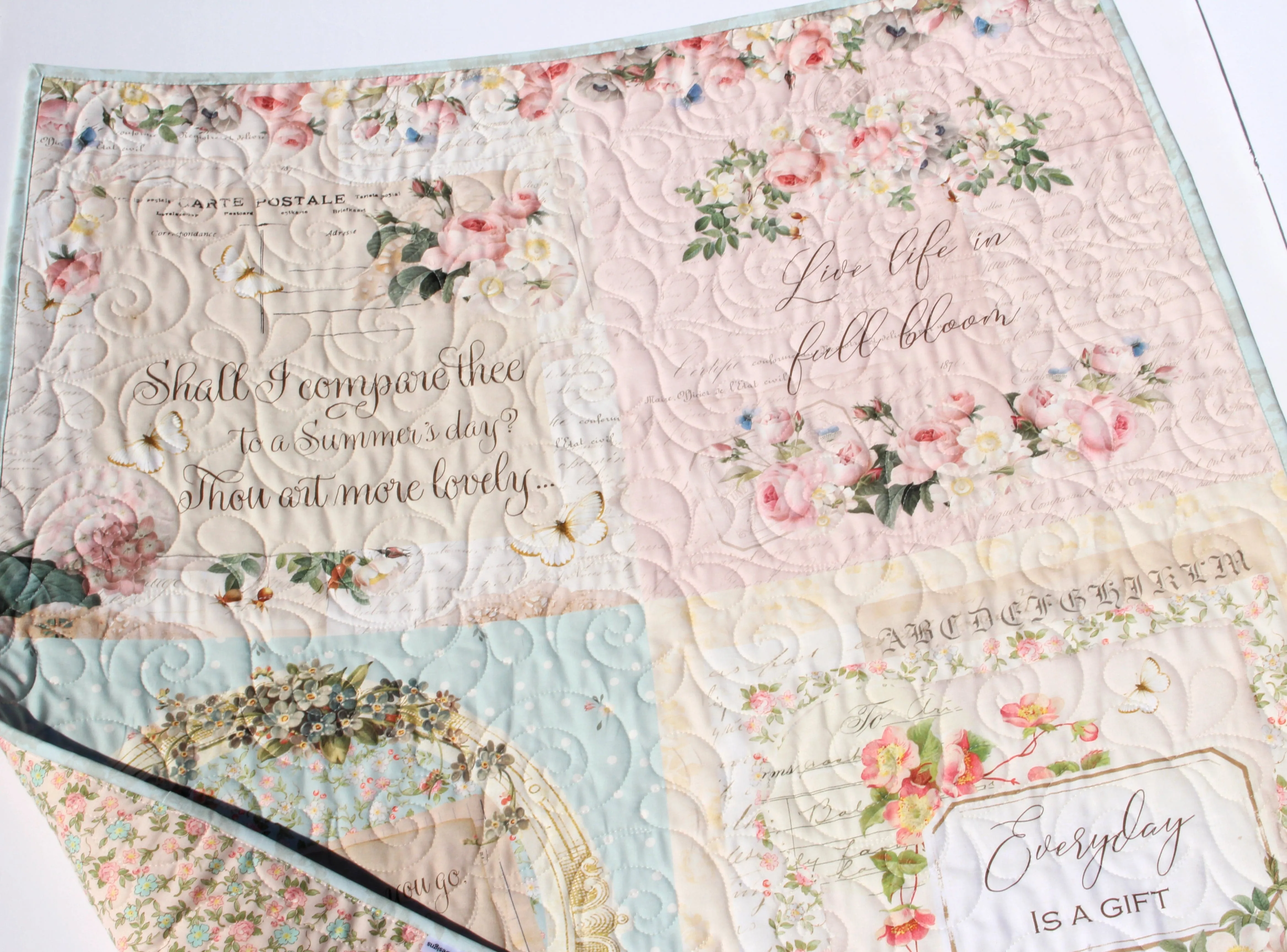 Personalized Baby Quilt, Girl Newborn Bedding Handmade Monogrammed Gift Crib Nursery Decor Embroidery Name Gift Pink Shabby Chic Roses