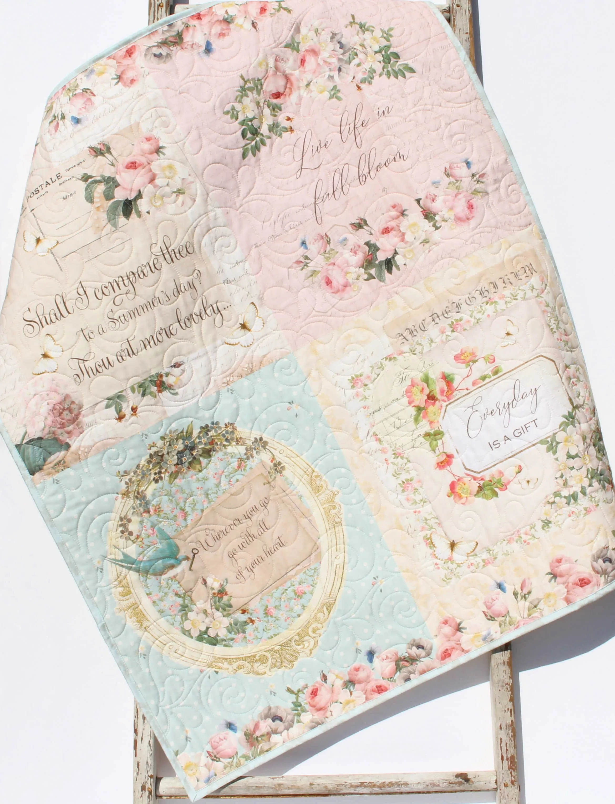 Personalized Baby Quilt, Girl Newborn Bedding Handmade Monogrammed Gift Crib Nursery Decor Embroidery Name Gift Pink Shabby Chic Roses