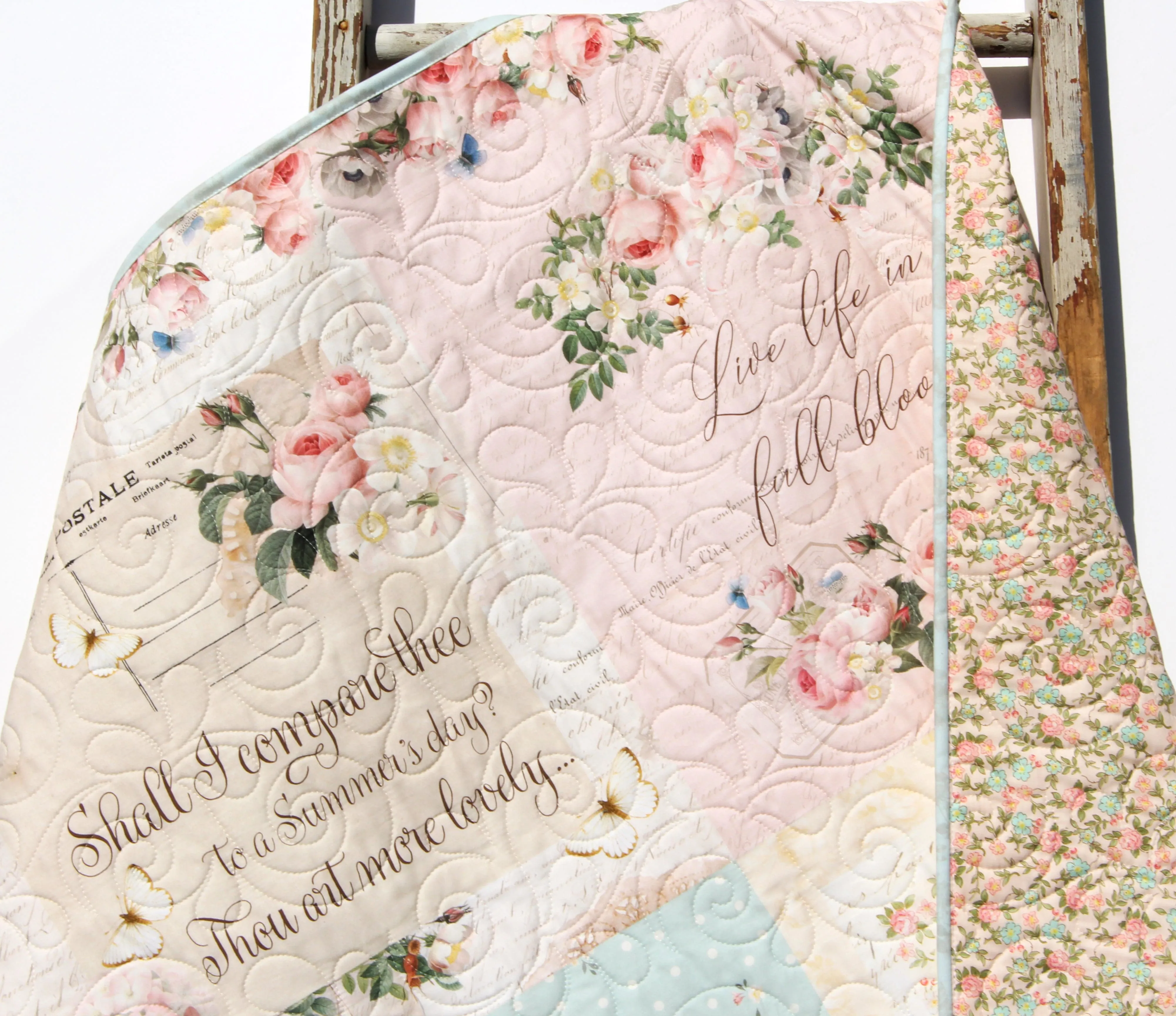 Personalized Baby Quilt, Girl Newborn Bedding Handmade Monogrammed Gift Crib Nursery Decor Embroidery Name Gift Pink Shabby Chic Roses