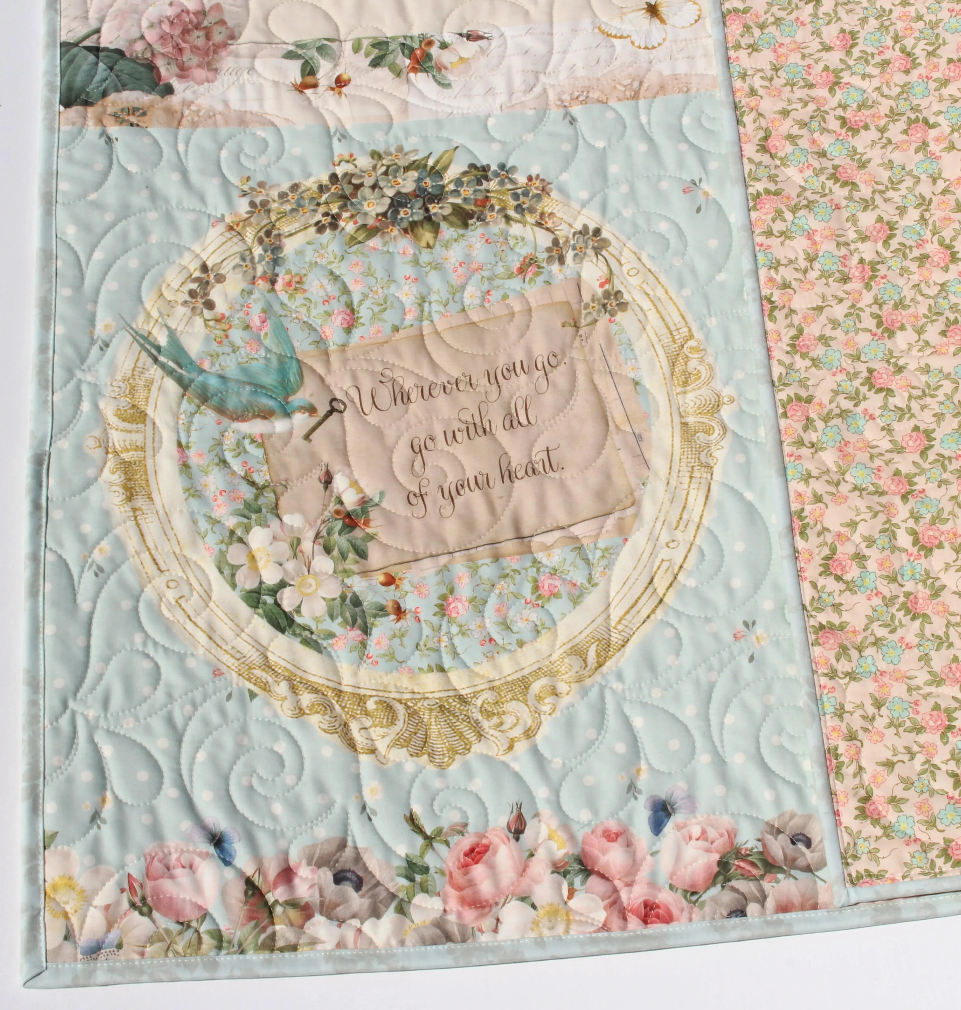 Personalized Baby Quilt, Girl Newborn Bedding Handmade Monogrammed Gift Crib Nursery Decor Embroidery Name Gift Pink Shabby Chic Roses