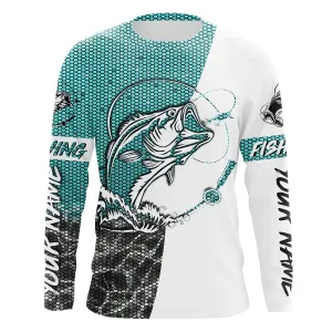 Personalized Bass Fishing jerseys, Bass Fishing Long Sleeve Fishing tournament shirts | sky blue IPHW2218
