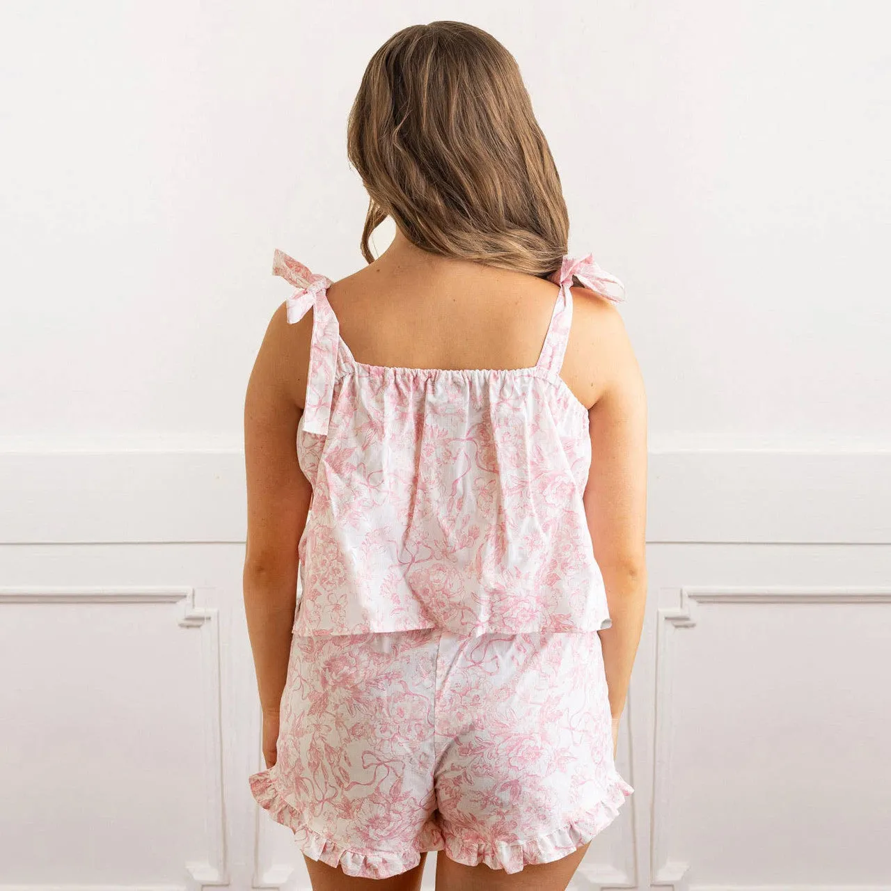 Pink Bow Toile Ruffle Sleep Set