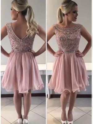 Pink Scoop Rhinestone Beaded Homecoming Dresses 2018, BDY0225