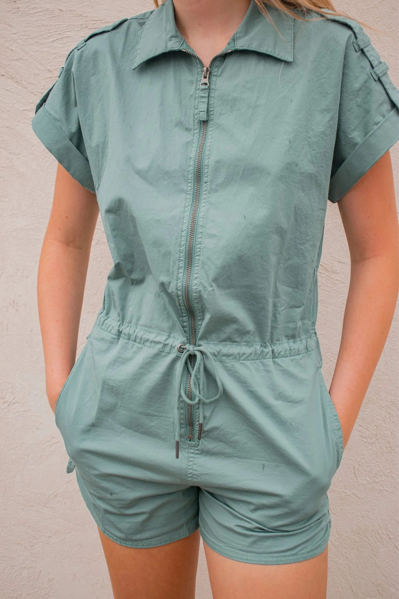 Pistola: Meg Short Sleeve Zip Front Romper