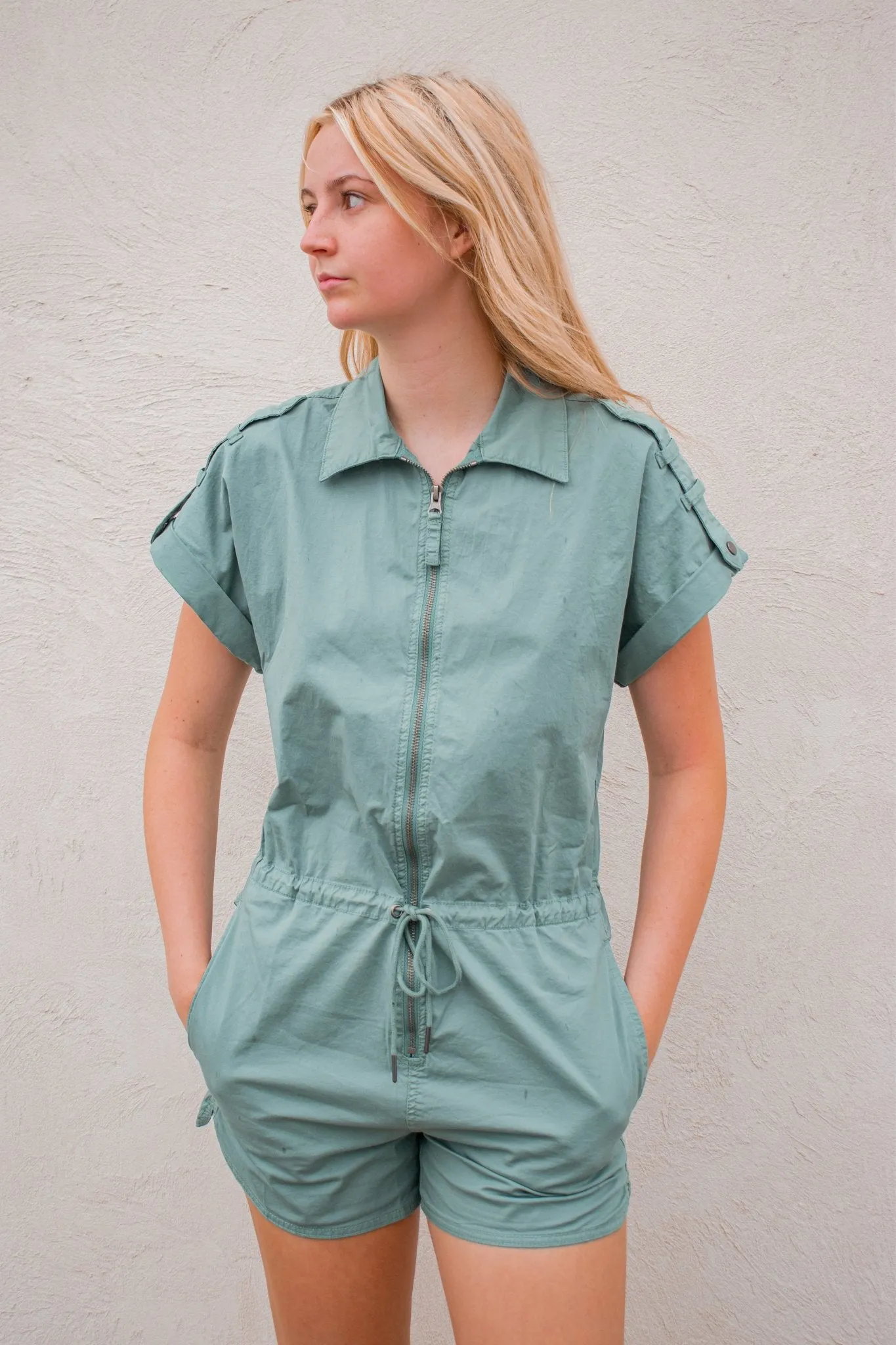 Pistola: Meg Short Sleeve Zip Front Romper