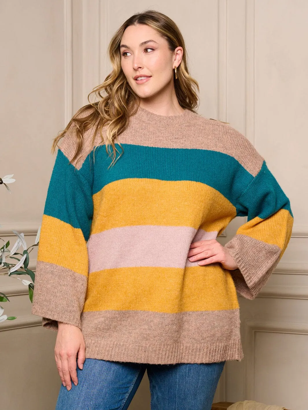 PLUS SIZE LONG SLEEVE PULLOVER MULTI COLORS SWEATER