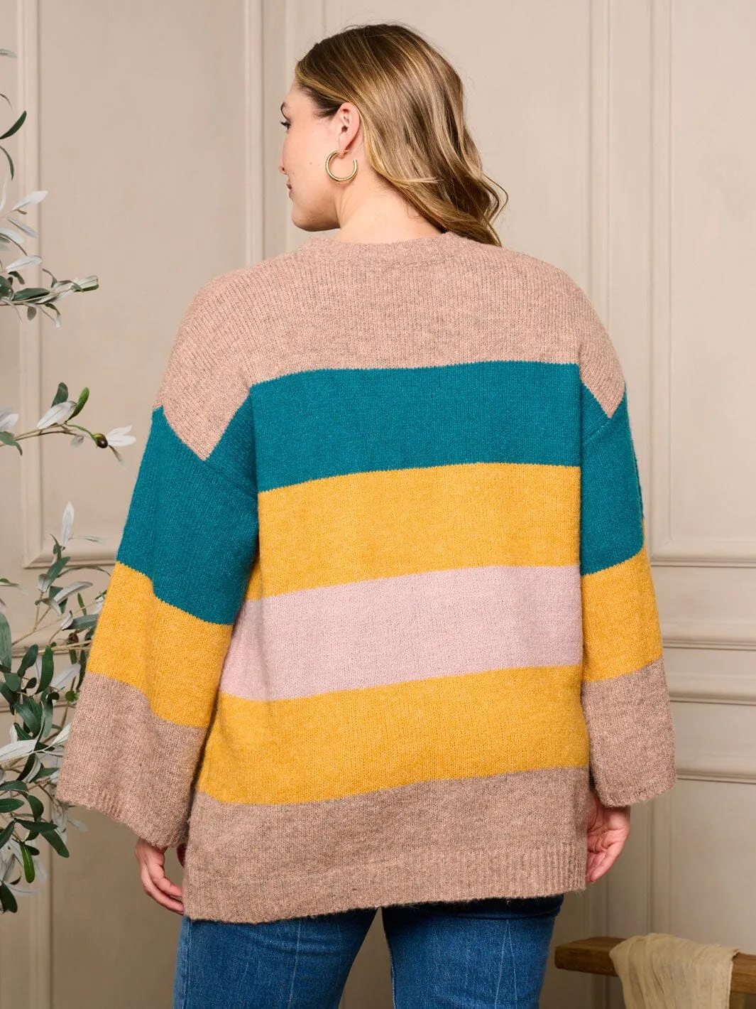 PLUS SIZE LONG SLEEVE PULLOVER MULTI COLORS SWEATER