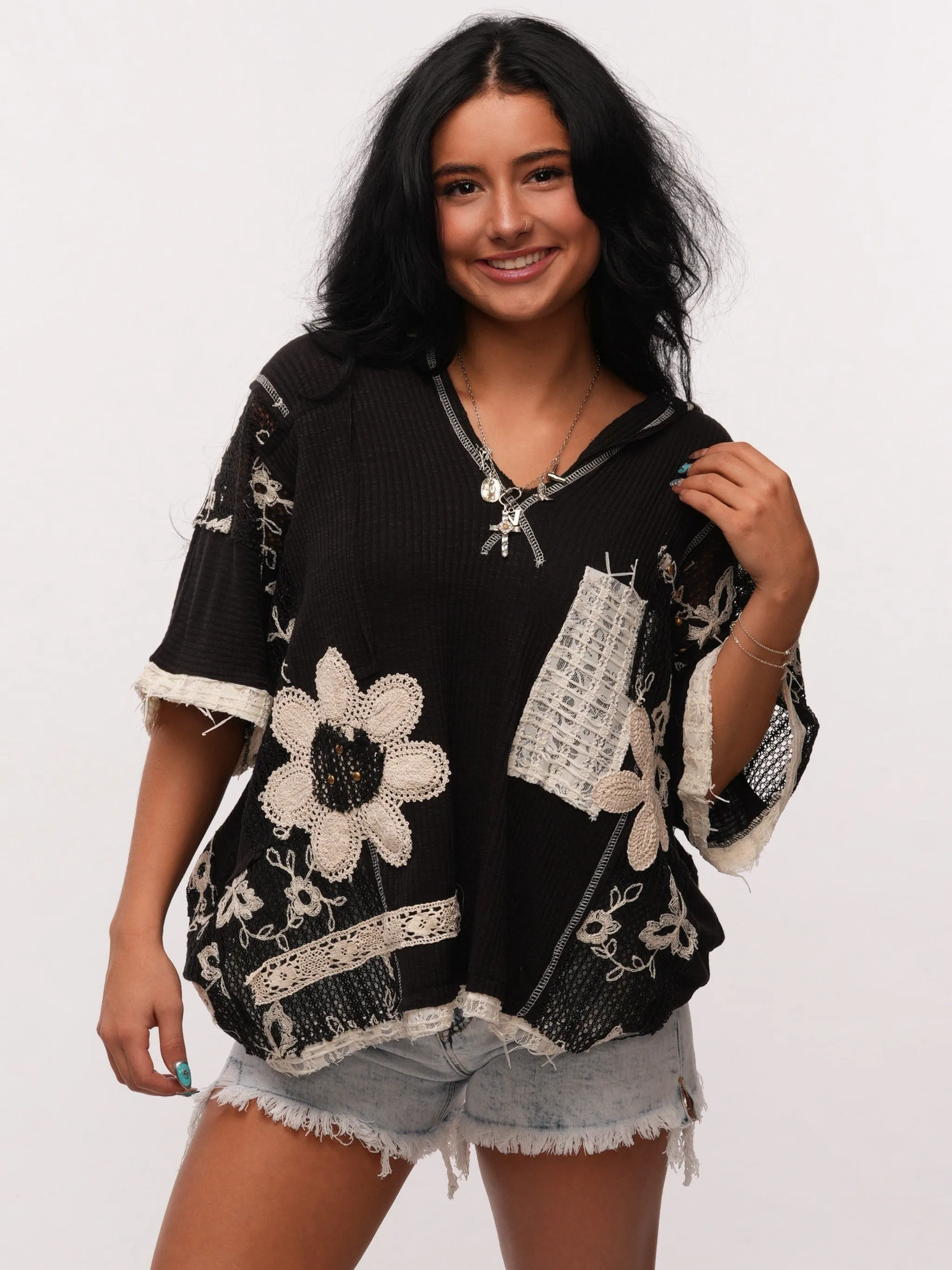POL Starlit Stitch Hooded Shirt