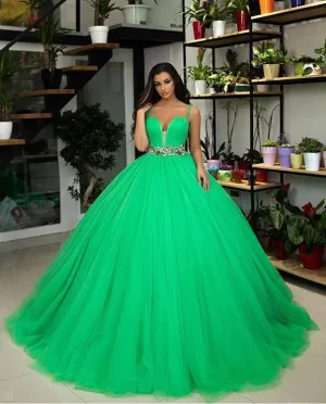 Popular Green Tulle Quinceanera Dress Spaghetti Straps Ball Gown Sweet 15 Dress vestidos de quinceañera