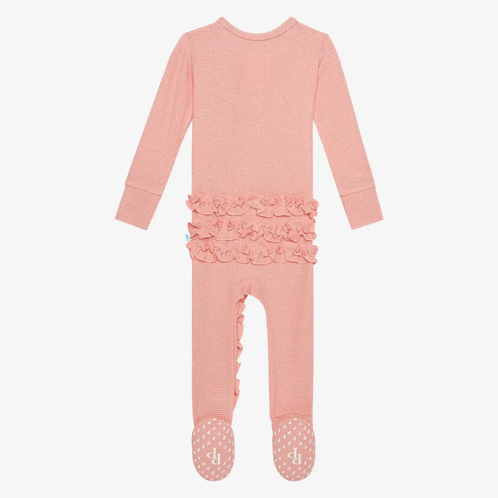 Posh Peanut Fall Rose Waffle Ruffled Zippered Footie
