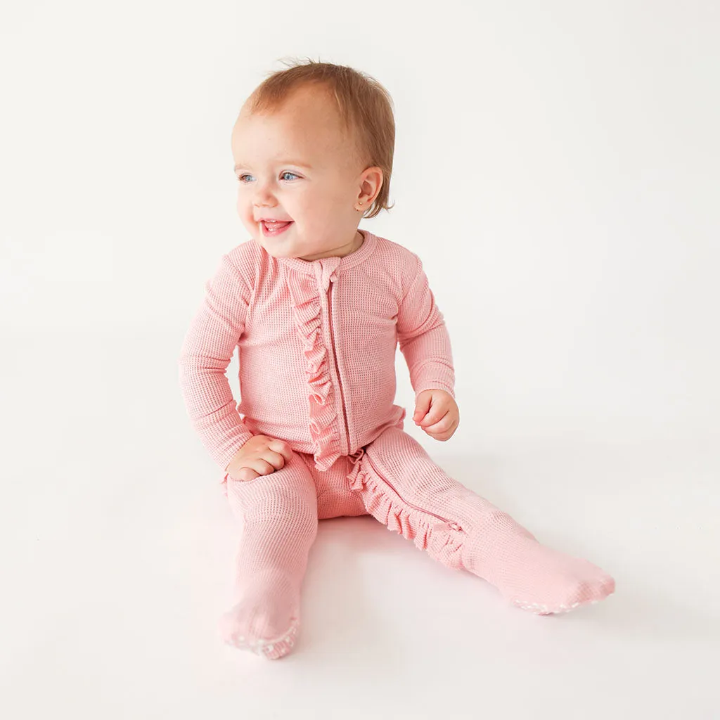 Posh Peanut Fall Rose Waffle Ruffled Zippered Footie