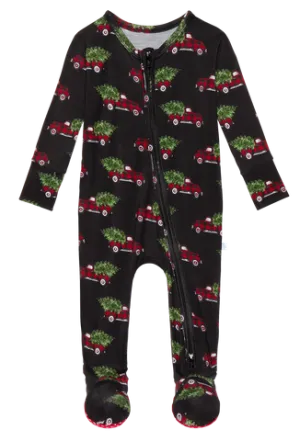 Posh Peanut Levi Trucks and Trees Christmas Winter Zippered Footie One Piece