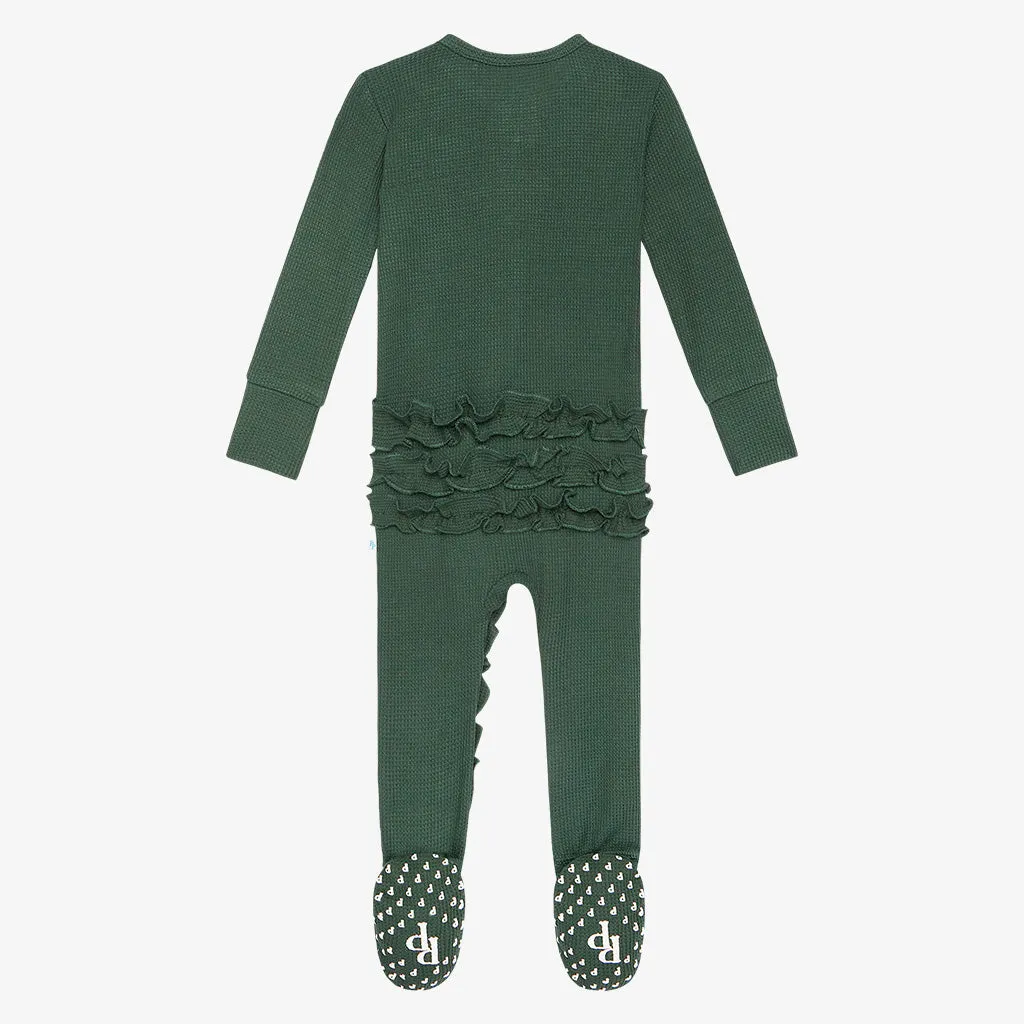 Posh Peanut Pine Waffle Ruffled Zippered Footie
