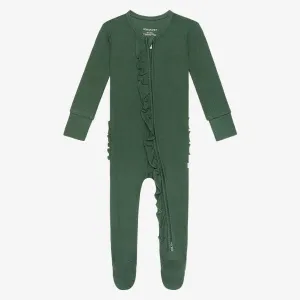 Posh Peanut Pine Waffle Ruffled Zippered Footie