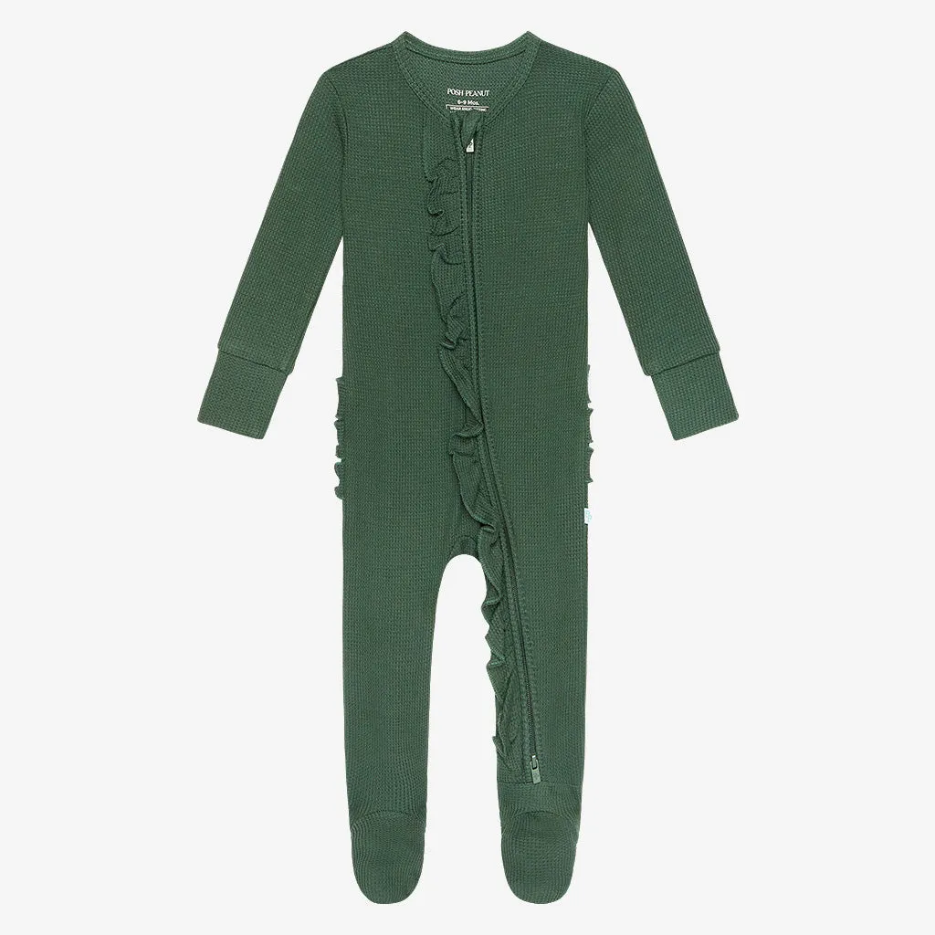 Posh Peanut Pine Waffle Ruffled Zippered Footie